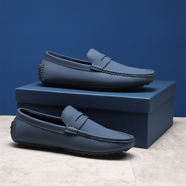 Men's Classic Moc Toe Suede Penny Loafers - DARK BLUE - 8